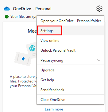 Настройки OneDrive