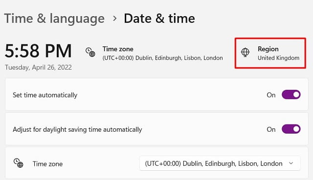 Настройка региона в Windows 11