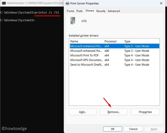 Run printui s t2 on CMD