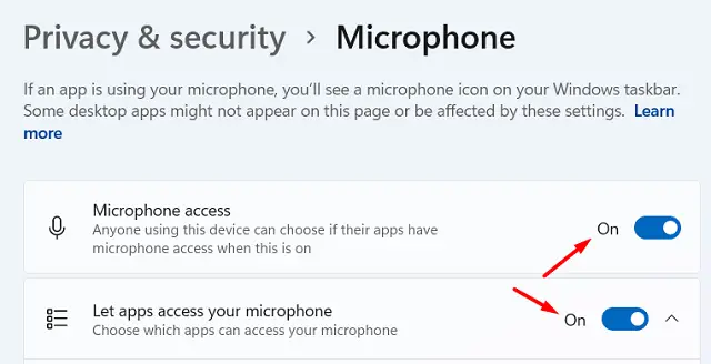 Разрешения приложения для микрофона