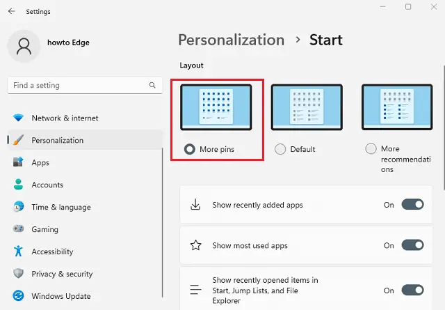 Windows 11 22H2 - More Pins
