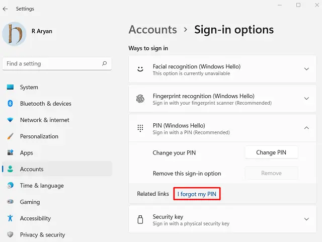 Я забыл свой PIN-код в Windows 11