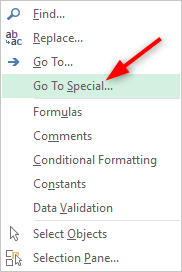 Go to special in Excel