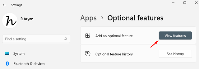 Install Optional Features on Windows 11 under Apps