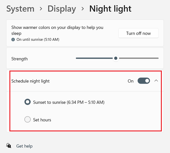 Night Light - Set hours