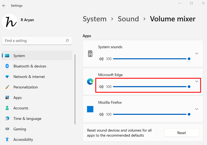 Increase Volume Mixer for Microsoft Edge in Windows 11