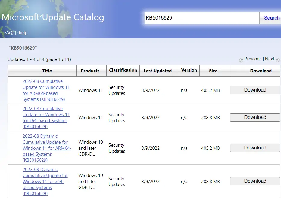 Windows 11 KB5016629 Security Update August 2022