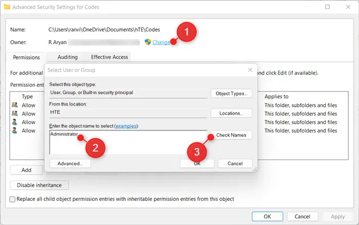 take ownership of a file or folder in Windows 11