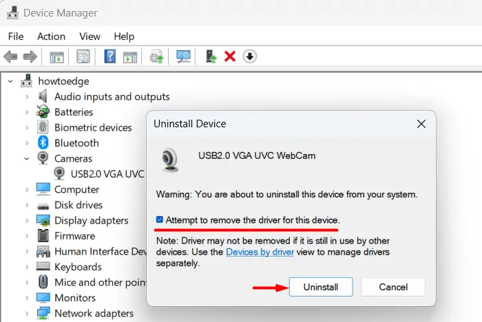 Attempt to remove the driver for this device - Camera