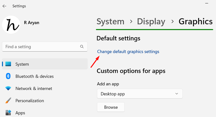 Select Graphics under Display on Windows 11 22H2
