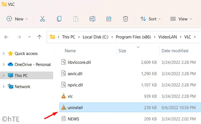 uninstall VLC using its uninstaller