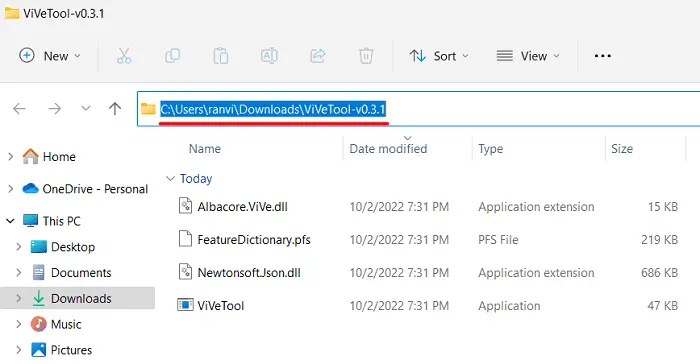 Скопировать путь к файлу ViVeTool-v.0.3.1