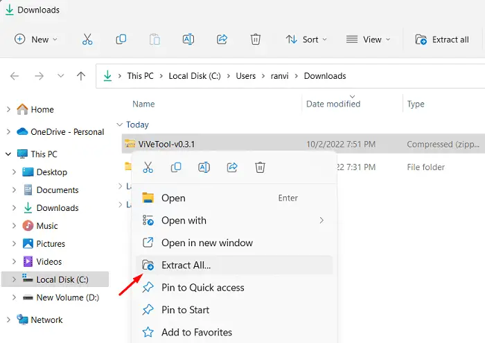 Извлеките все ViVeTool v0.3.1 - Диспетчер задач на панели задач