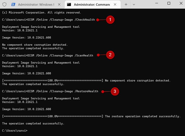Run DISM code using CMD on Terminal