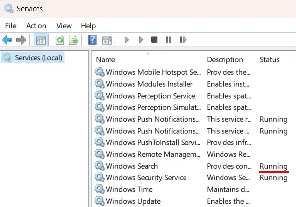 Check if the Windows Search service is running