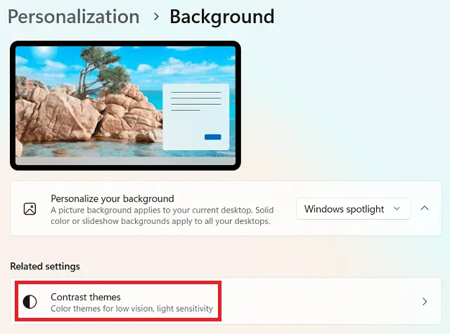 Contrast themes on Windows 11
