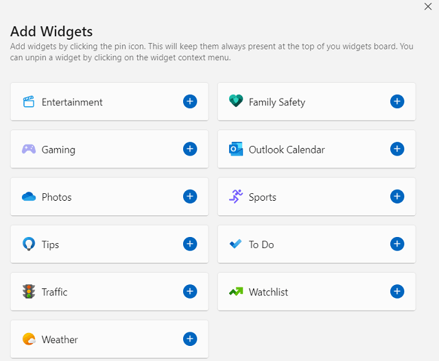Add or Disable Widgets on Windows 11
