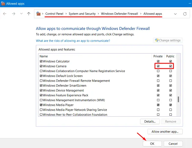 Разрешить приложению «Камера» доступ как к личному, так и к публичному разделу