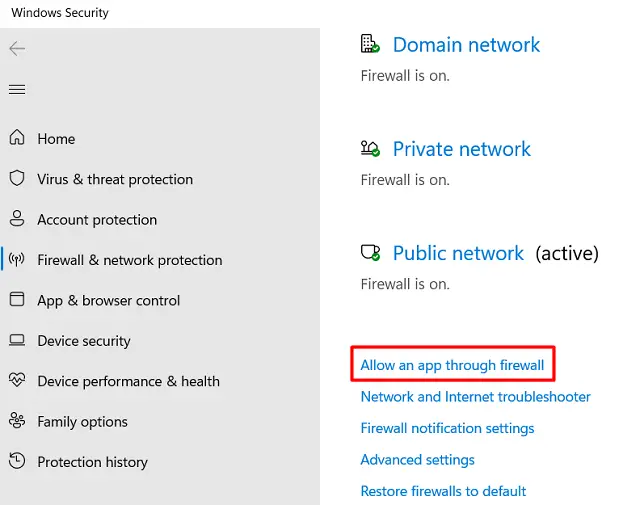 Разрешить приложению доступ через брандмауэр