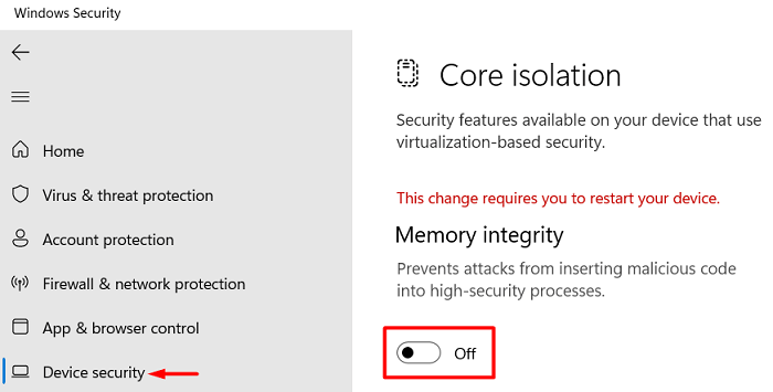 Disable Memory Integrity