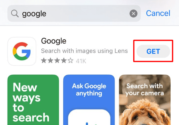 Get Google App from App Store