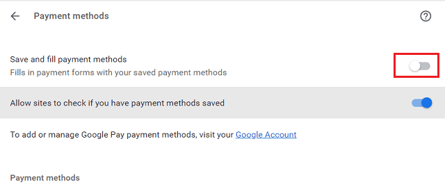 Save and fill payment methods on Chrome