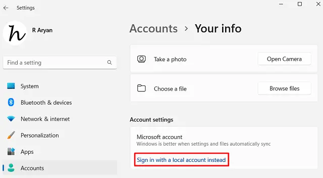 Sign in with a local account instead