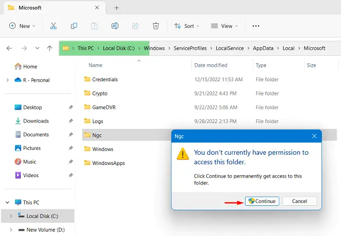 Click Continue to confirm opening Ngc