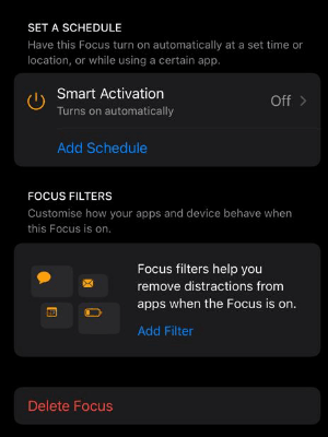 Delete a Focus mode on iPhone