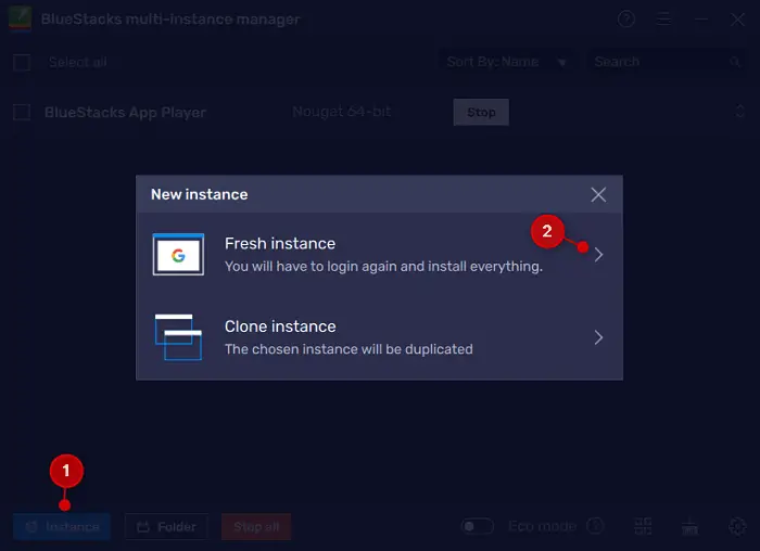 Свежий экземпляр или клонированный экземпляр в BlueStacks