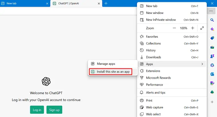 Install ChatGPT as an app on Windows using Edge