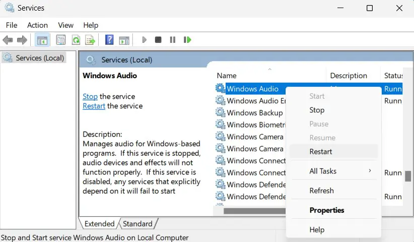 أعد تشغيل خدمة الصوت في Windows