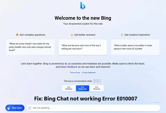 How To Fix Bing Chat Not Working Error E010007 Or E010014