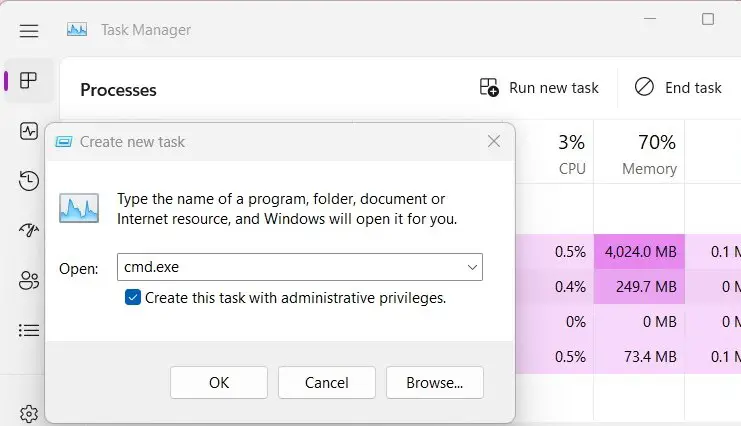 Open Command Prompt using Task Manager