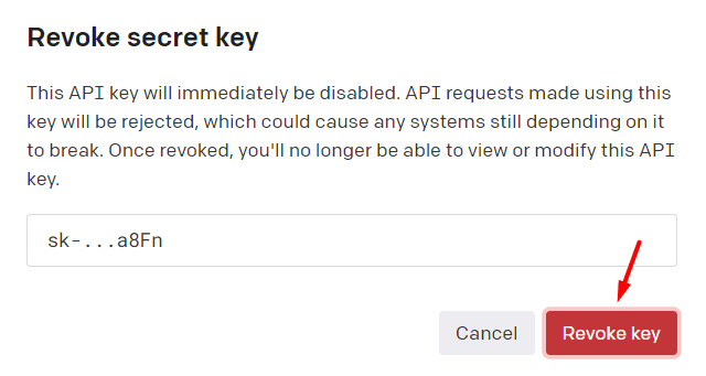 Confirm deleting your secret key