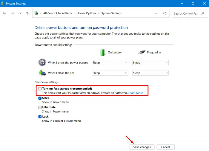 Turn off fast startup - Dual Boot Option Not Showing