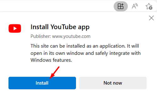 Confirm installing YouTube in the pop-up