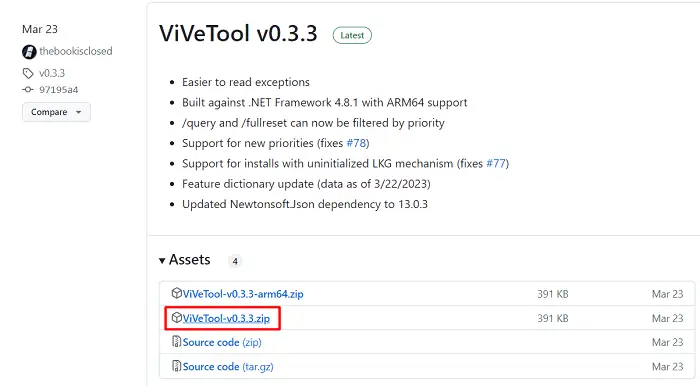 Откройте сайт GitHub и загрузите ViVeTool.