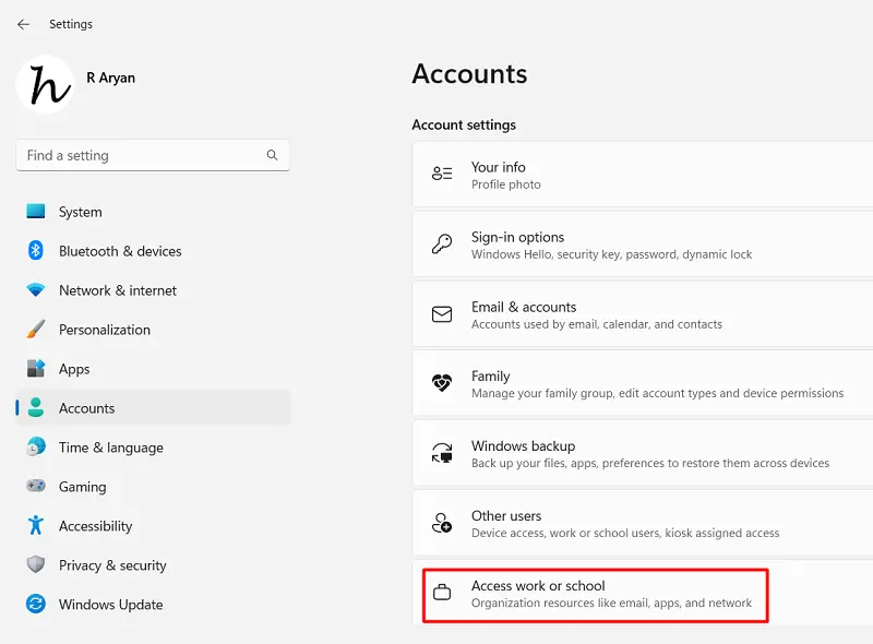 Access work or school account in Windows 11 - 0x80180018 Error