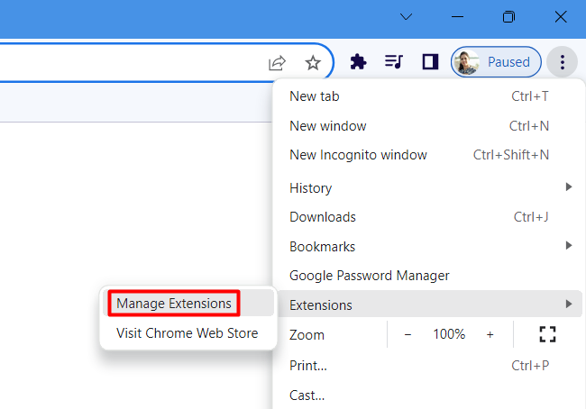 Manage Extensions in Chrome